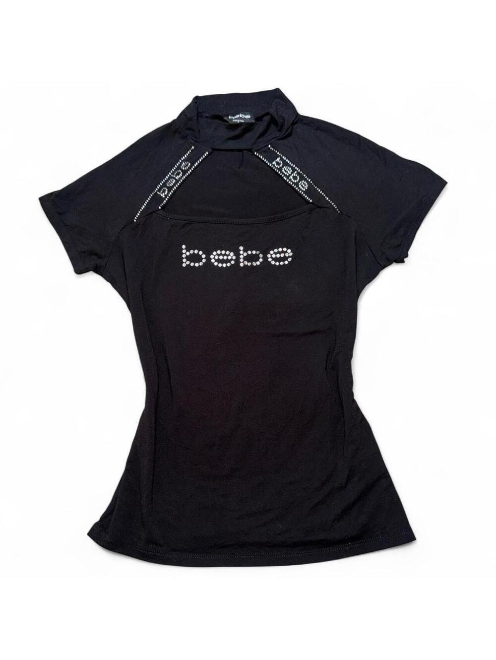 Vintage/Y2K Bebe black rhinestone logo top